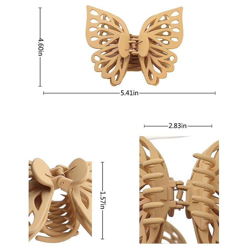 GSHLLO 3 Pcs Butterfly Claw Clips Large Matte Hair Clips Non Slip Jaw Clips Spring Hair Clamps Ponytail Holders Hair Barrettes for Women Girls Black Beige Khaki - Image 3